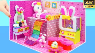 How To Make Pink Bunny House with Bunk Bed, Claw Machine from Polymer Clay ❤️ DIY Miniature House