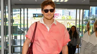 Joe Alwyn in a French airport following his Cannes Film Festival promotion of a forthcoming film