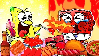 [Animation] HOT FOOD MUKBANG! | Fire Spicy Noodle Set SPONGEBOB | Spongebob Squarepants Animation