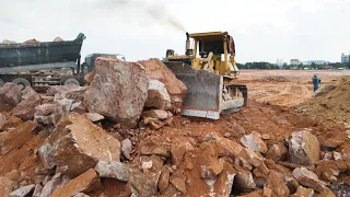 Ep110| Best Processing Komatsu Dozers Team With Dump Trucks Pushing Impressive Big Stone