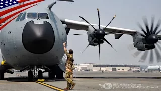 エアバスA400M輸送機のターボプロップ･エンジン4発始動