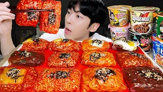 ASMR MUKBANG | Various kinds of Fire noodles warps(Cheese, Tteokbokki, Black bean noodles, Kimchi)