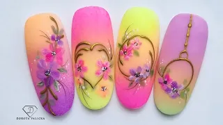 Gel polish ombre with flower nail art. 😍 🌸 Beautiful spring flowers nail design