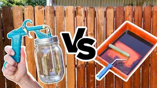 Difference in Staining a Fence by Spraying and Rolling