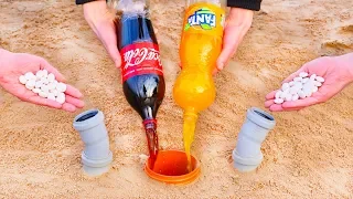 Experiment: Fanta, Coca-Cola vs Mentos Underground. Super Reaction!