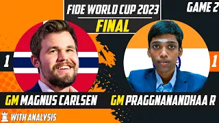 GAME 2 - MAGNUS CARLSEN VS PRAGGNANANDHAA R! FIDE WORLD CUP 2023 FINAL R8