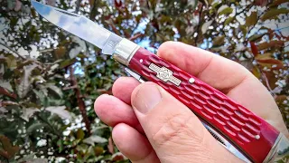 TIMELESS STYLE ON THIS ONE ~ Rough Ryder Red Jigged Bone Trapper Knife RR266 ~ released in 1995