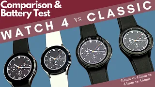 Samsung Galaxy Watch 4 and Watch 4 Classic Comparison and Battery Test - 40mm vs 44mm  42mm vs 46mm