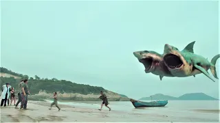 Two-headed sharks leap out of the sea and fly towards humans!