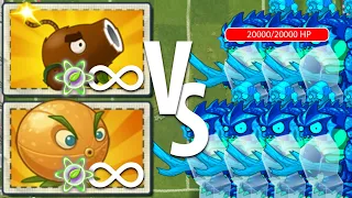 PvZ 2 Power Up INFINITE - All Plants Max Level vs 7 Ice Block Custom Gargantuar Zombies 20000 HP