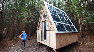Glass MICRO HOUSE Built on a Budget! - Cord Wood Exterior, Windows, and Doors