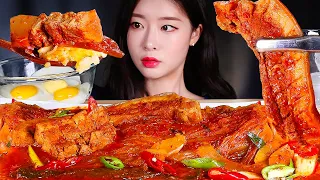 ASMR * SPICY SAMGYEOPSAL KIMCHI JJIM 🔥 BRAISED KIMCHI & WHOLE PORK BELLY & BUTTER EGG RICE MUKBANG