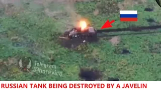 Russian tank being destroyed by a javelin