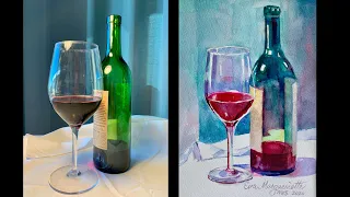 Wine bottle Watercolor Demonstration by Eva Margueriette Tooley