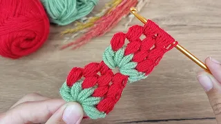 How to make a crochet strawberry bandana, very easy tunisian crochet baby bandana #bandana #headband