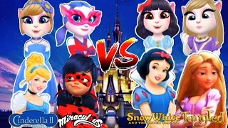 My Talking Angela 2 - New Gameplay | Cinderella Vs Miraculous Ladybug Vs Snow White Vs Rapunzel 😱