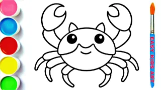 How to Draw a Cute Crab | Easy Cute Drawing, Coloring & Painting for Kids, Toddlers.