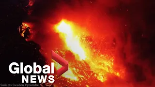 La Palma volcano: Drone shows inside of flaming crater as eruptions continue