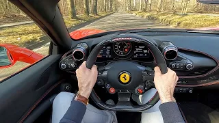 Ferrari F8 Spider POV Test Drive - 0-150 km/h Accelerations, Tunnel, Downshifts!