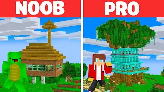 MIKEY vs JJ Family - Noob vs Pro: Tree House Helicopter Challenge in Minecraft