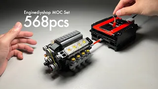 Enginediyshop V8 Engine With Gearbox Tech Engine Model MOC Set | Speed Build | 568pcs