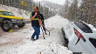 Snow Storm Launches Toyota Off The Mountain Pass!