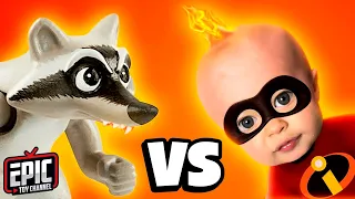 Incredibles 2 Baby Jack Jack vs Raccoon Pretend Play Movie Parody with Toy Hunt by Epic Toy Channel