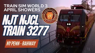 TSW3 April Showers 🌨️: NJ Transit NJCL Train 3277 | NY Penn - Rahway [PRR Heritage Unit]