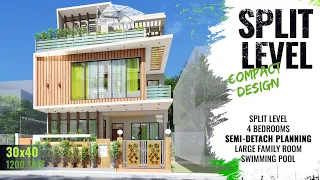 30X40 Feet | 1200 sqft Split Level House Design with Internal Landscape | 9X12 Meter | ID-115