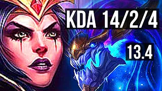 LEBLANC vs AURELION SOL (MID) | 8 solo kills, 14/2/4, Legendary, 500+ games | KR Master | 13.4