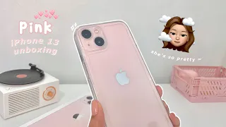 aesthetic pink iPhone 13 unboxing + set up 🌸 (asmr + tempered glass & clear case!) 💖