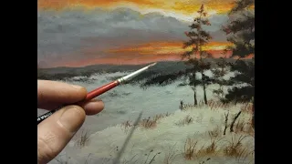 Как нарисовать закат|зимний пейзаж| #живопись #art #уроки #арт