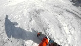 GOPR0 HD Helmet Cam February 2nd Snowboarding at Fernie BC, crazy wipeout from top of polar peak