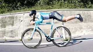 Cyclist Goes Superman on Racing Bike To Speed Ahead