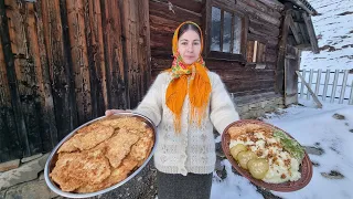 The girl lives alone in the mountains! Traditional lunch