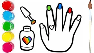 Nail Paint Drawing Coloring Painting For kids & Toddlers || How to draw Nail Paint and Hand