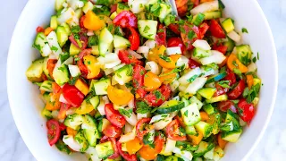 Chopped Tomato, Cucumber and Onion Salad with the Best Dressing!