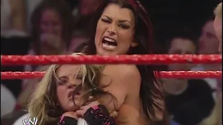 Trish Stratus, Mickie James and Ashley vs Candice,Victoria and Torrie-WWE Raw 2005