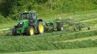 Silage 2020 - Raking 1st Cut Grass for silage with John Deere 6210R & Krone Swadro