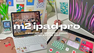 🧸 m2 ipad pro 12.9” unboxing 2023 | apple pencil, aesthetic cases & accessories 🌿 | apple unboxing