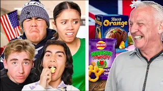 Highschoolers try British Snacks for the first time! REACTION | OFFICE BLOKES REACT!!