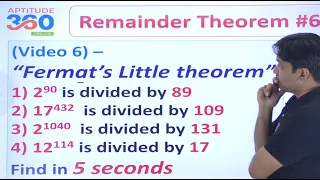 #6  Remainder Theorem (Part 6) | Fermat's little theorem - Remainder in 5 sec if divided by prime no