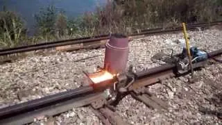 Railroad thermite welding near the Mississippi river