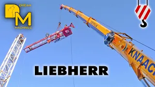 DANGEROUS WORK assembling towercrane up in the air with LIEBHERR LTM 1100-5.2 all terrain crane