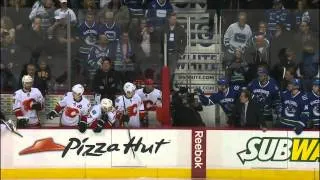 Canucks Vs Flames Opening Faceoff LINE BRAWL 01/18/14 [HD]