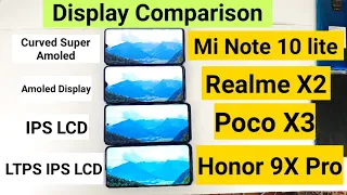 Poco x3 vs realme x2 vs mi note 10 lite vs honor 9x pro display comparison indepth review