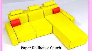 Easy making paper couch | Origami dollhouse couch | Diy Mini Paper Sofa | Paper Dollhouse Furniture