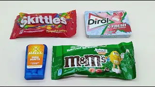 m&m's, halls, skittles, dirol.