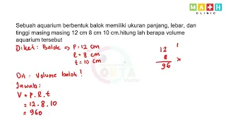 sebuah aquarium berbentuk balok memiliki ukuran panjang, lebar, dan tinggi masing" 12 cm 8 cm 10 cm.