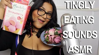 ASMR EATING MOCHI AND CHOCOLATE COVERED STRAWBERRIES